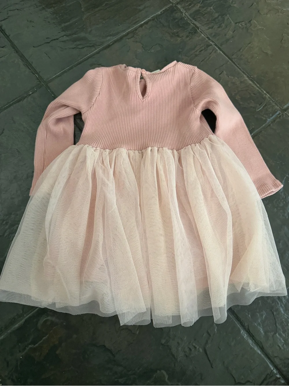 Zara Girls Waffle Knit Tulle Dress Size 4 Years (104 cm) Beige Taupe Party Dress